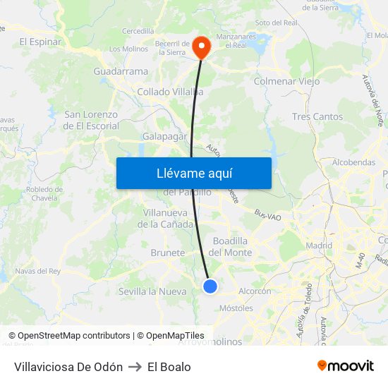 Villaviciosa De Odón to El Boalo map