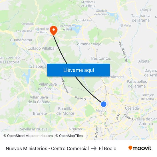 Nuevos Ministerios - Centro Comercial to El Boalo map
