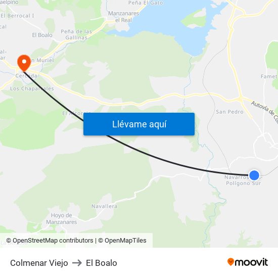 Colmenar Viejo to El Boalo map