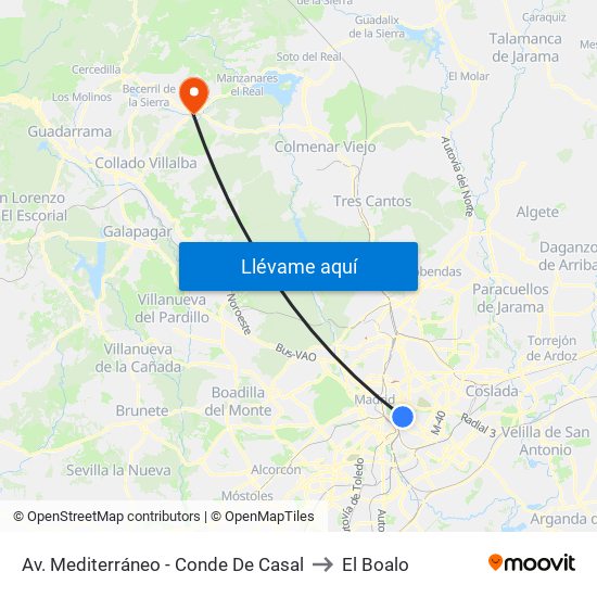 Av. Mediterráneo - Conde De Casal to El Boalo map