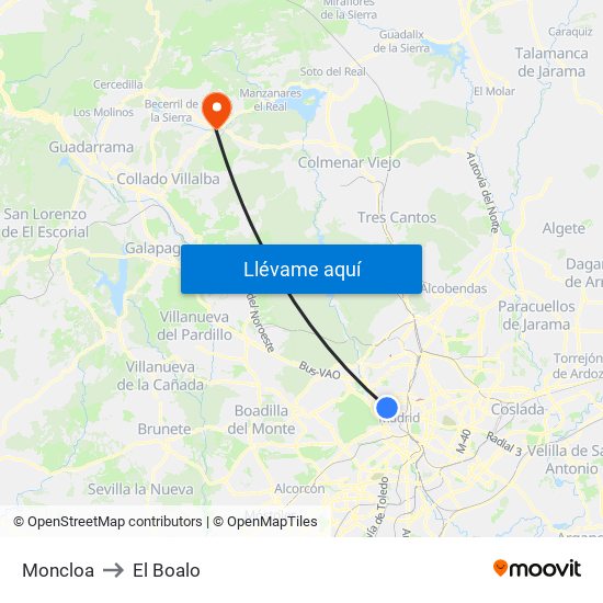 Moncloa to El Boalo map