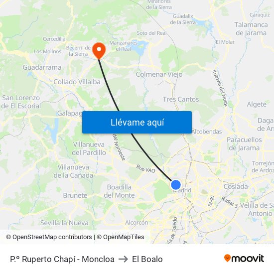 P.º Ruperto Chapí - Moncloa to El Boalo map