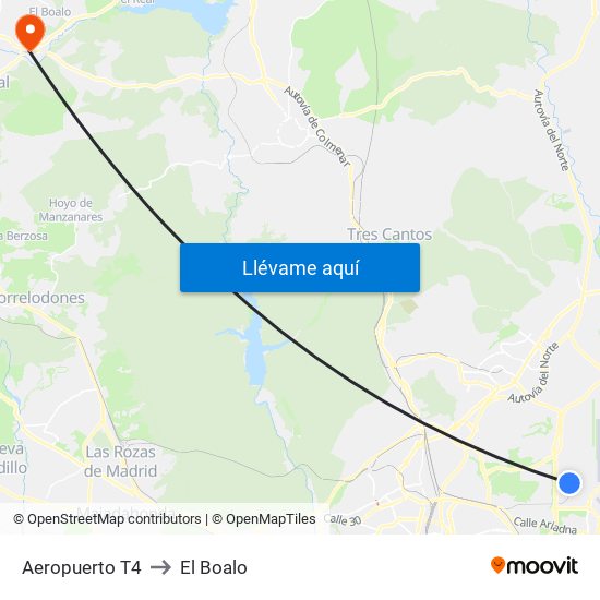 Aeropuerto T4 to El Boalo map