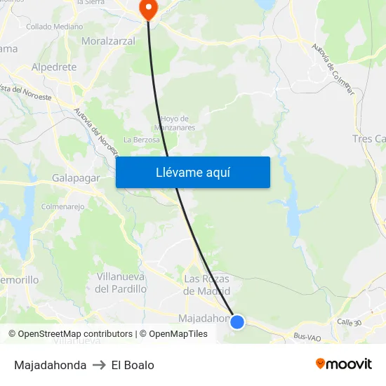 Majadahonda to El Boalo map