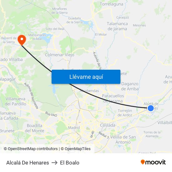Alcalá De Henares to El Boalo map
