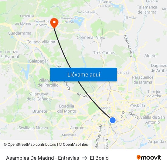 Asamblea De Madrid - Entrevías to El Boalo map