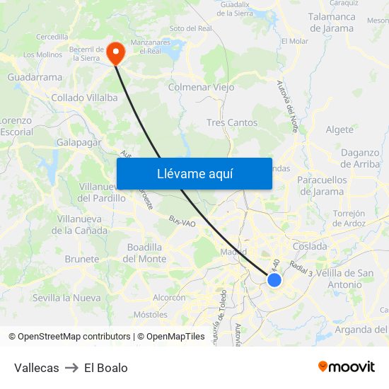 Vallecas to El Boalo map