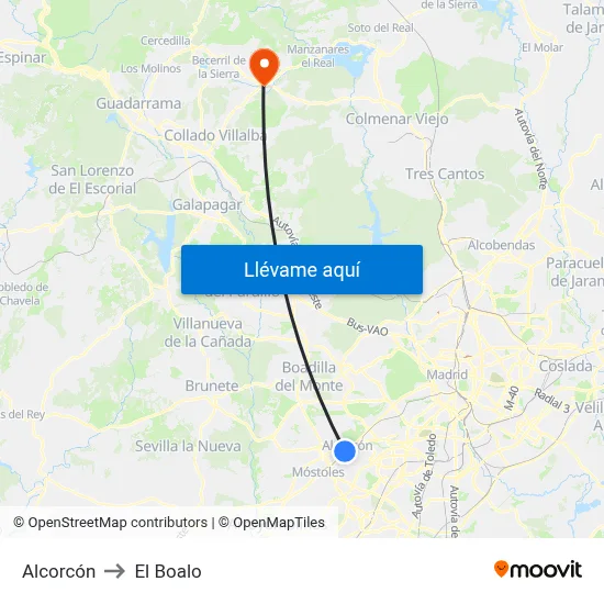 Alcorcón to El Boalo map