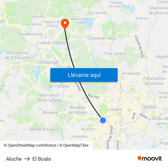 Aluche to El Boalo map