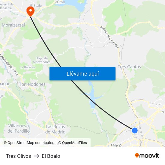 Tres Olivos to El Boalo map