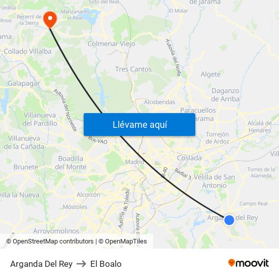 Arganda Del Rey to El Boalo map