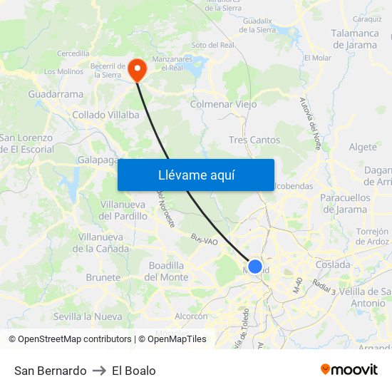 San Bernardo to El Boalo map