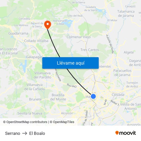 Serrano to El Boalo map