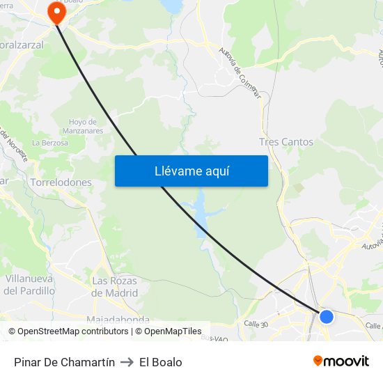 Pinar De Chamartín to El Boalo map