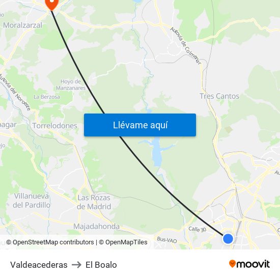 Valdeacederas to El Boalo map
