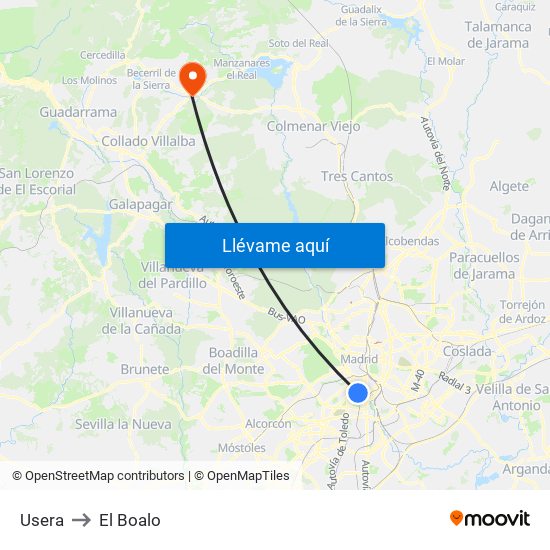 Usera to El Boalo map
