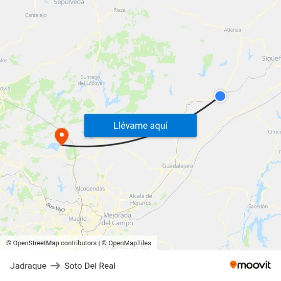 Jadraque to Soto Del Real map