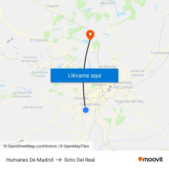 Humanes De Madrid to Soto Del Real map