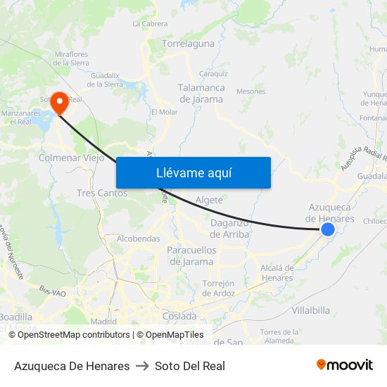Azuqueca De Henares to Soto Del Real map