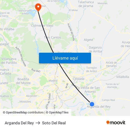 Arganda Del Rey to Soto Del Real map