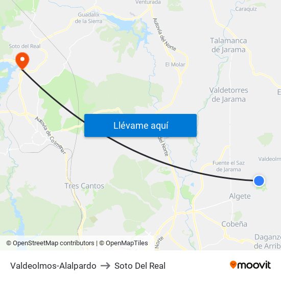 Valdeolmos-Alalpardo to Soto Del Real map