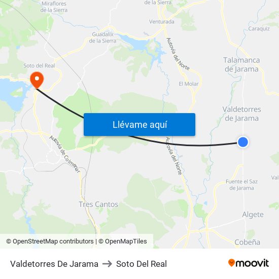 Valdetorres De Jarama to Soto Del Real map