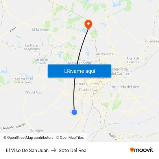 El Viso De San Juan to Soto Del Real map