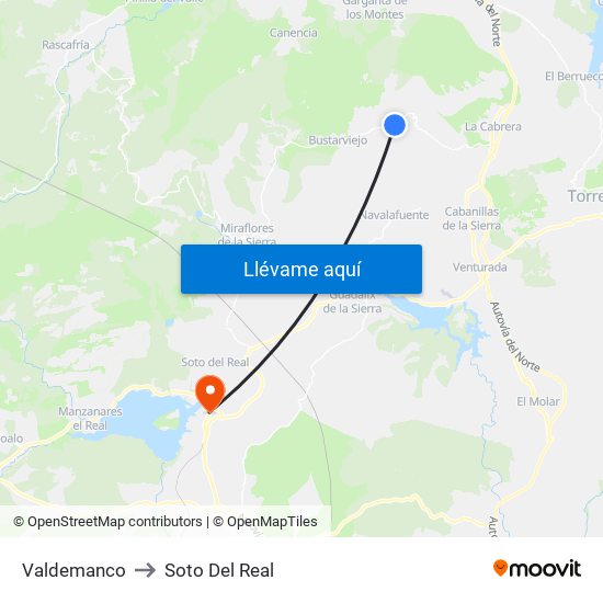 Valdemanco to Soto Del Real map