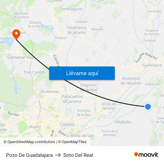 Pozo De Guadalajara to Soto Del Real map