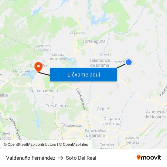 Valdenuño Fernández to Soto Del Real map