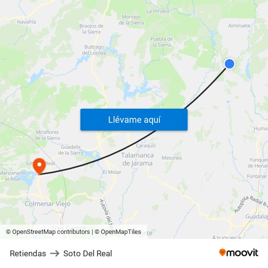 Retiendas to Soto Del Real map