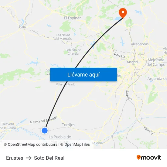 Erustes to Soto Del Real map