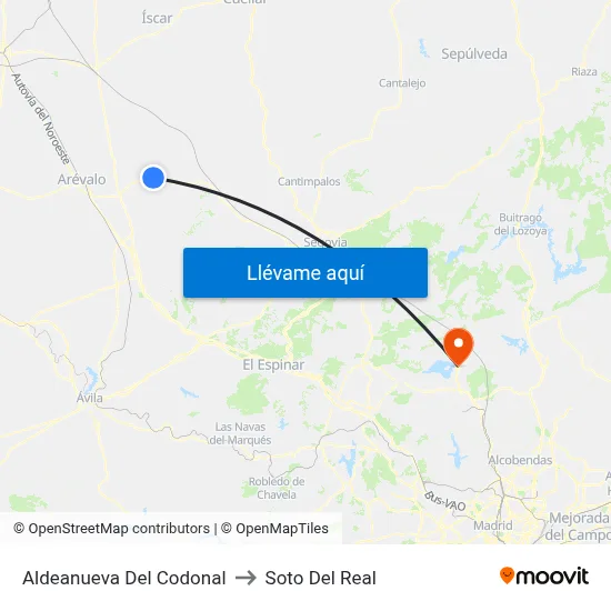 Aldeanueva Del Codonal to Soto Del Real map