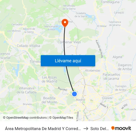 Área Metropolitana De Madrid Y Corredor Del Henares to Soto Del Real map