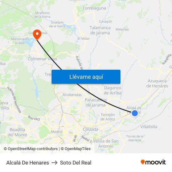 Alcalá De Henares to Soto Del Real map