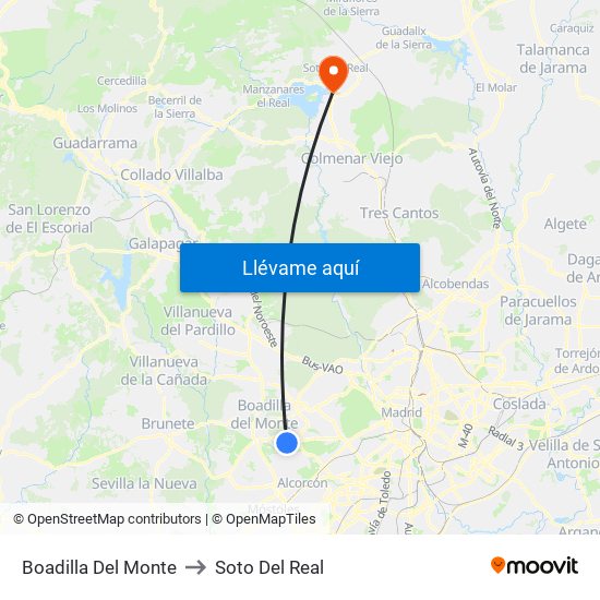 Boadilla Del Monte to Soto Del Real map