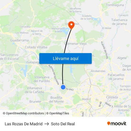 Las Rozas De Madrid to Soto Del Real map