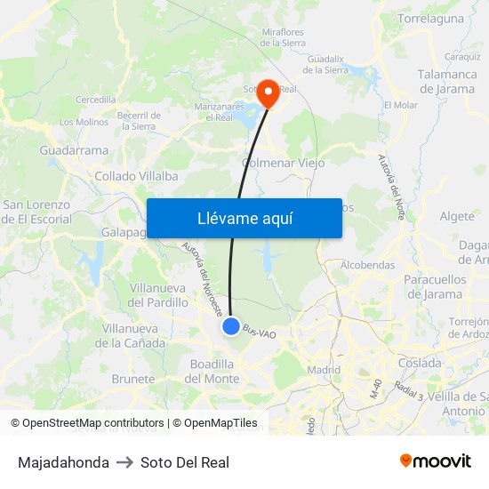 Majadahonda to Soto Del Real map