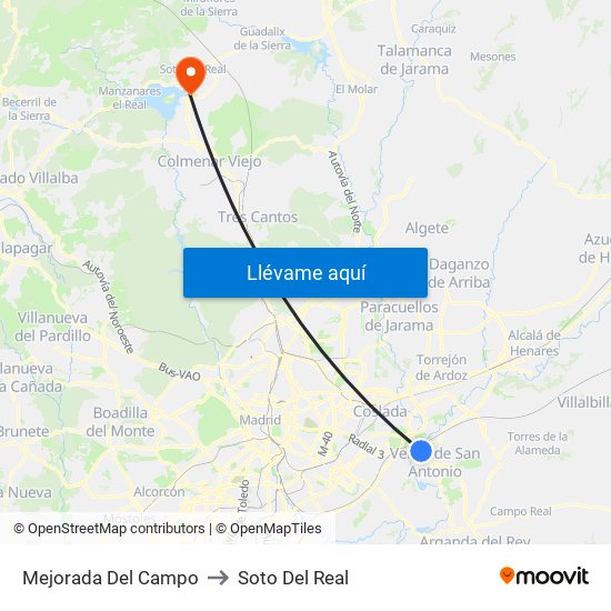 Mejorada Del Campo to Soto Del Real map