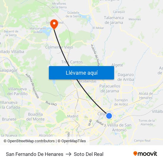 San Fernando De Henares to Soto Del Real map