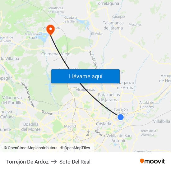 Torrejón De Ardoz to Soto Del Real map