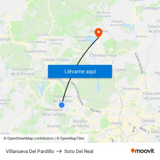 Villanueva Del Pardillo to Soto Del Real map