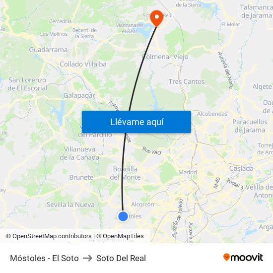 Móstoles - El Soto to Soto Del Real map