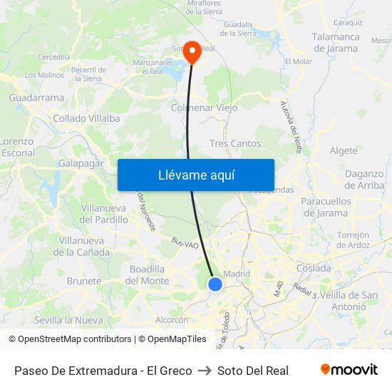 Paseo De Extremadura - El Greco to Soto Del Real map