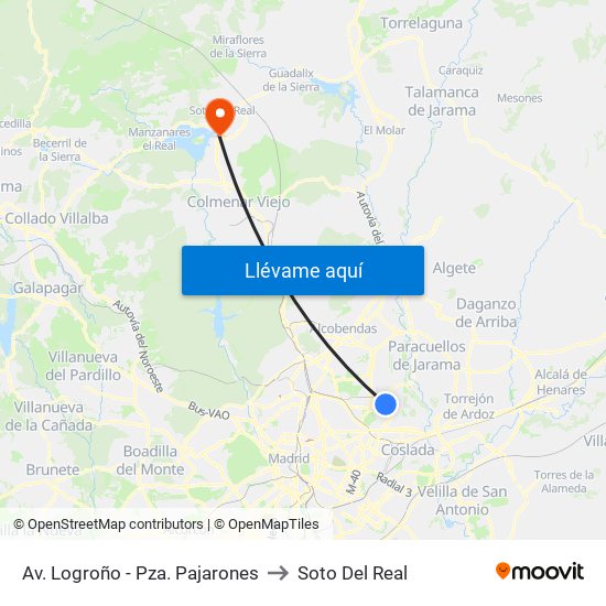 Av. Logroño - Pza. Pajarones to Soto Del Real map