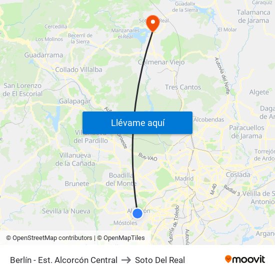 Berlín - Est. Alcorcón Central to Soto Del Real map