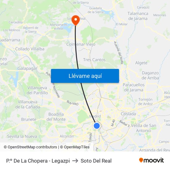 P.º De La Chopera - Legazpi to Soto Del Real map