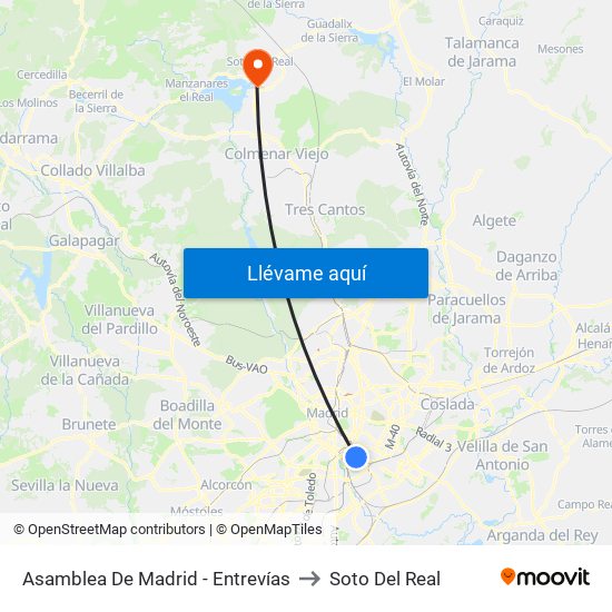 Asamblea De Madrid - Entrevías to Soto Del Real map