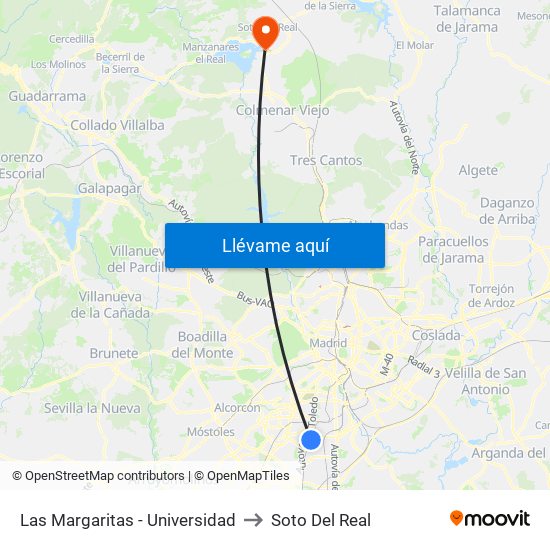 Las Margaritas - Universidad to Soto Del Real map