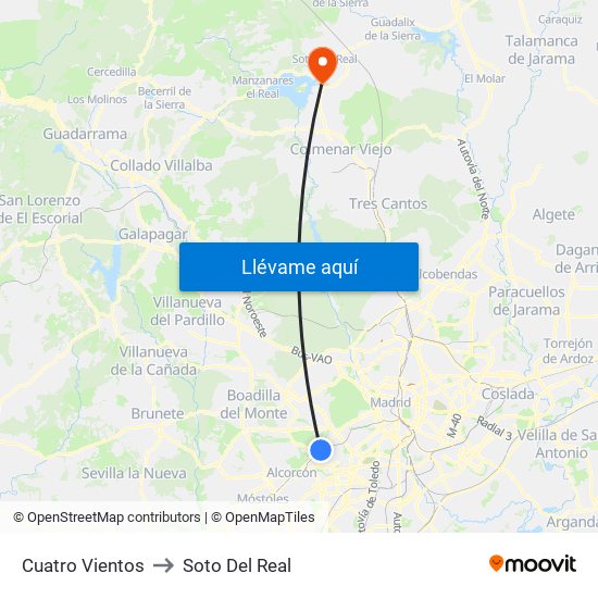 Cuatro Vientos to Soto Del Real map